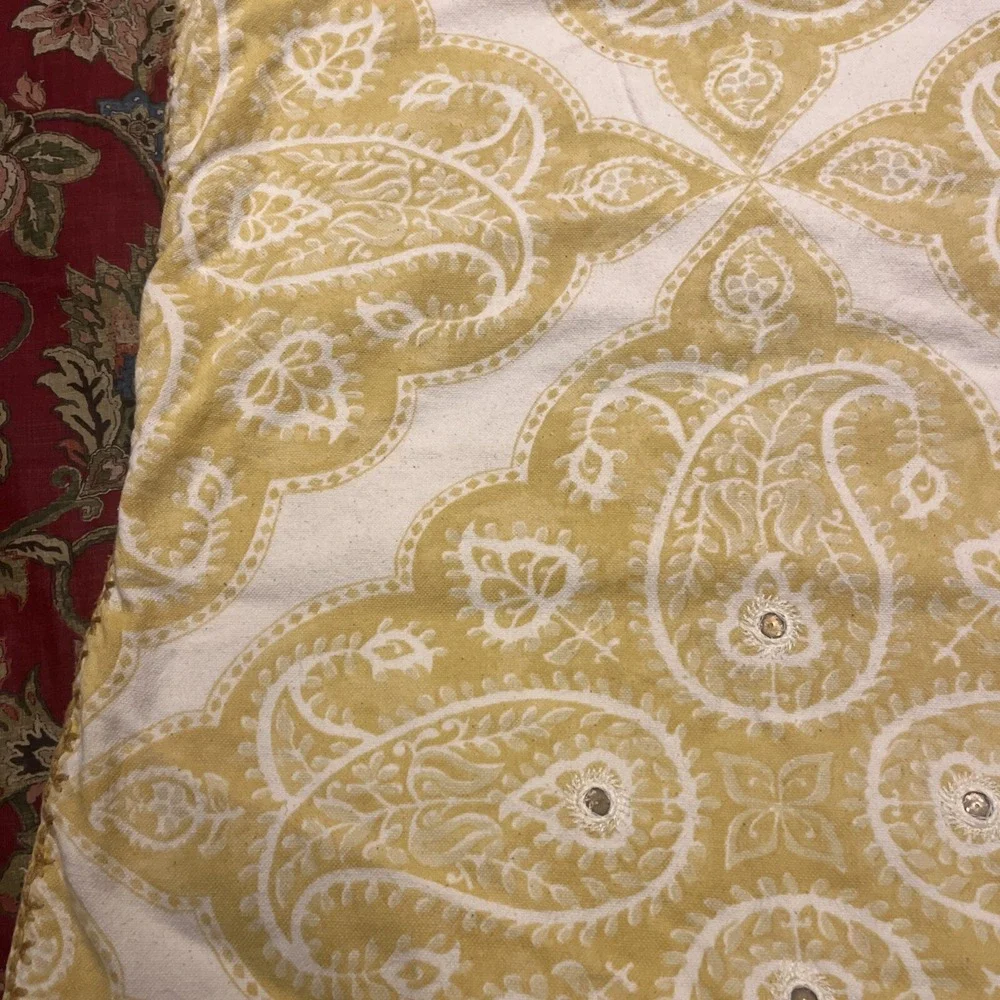 Pottery Barn Yellow Paisley Cotton Pillow Cover 24x24 Square Sham Boho